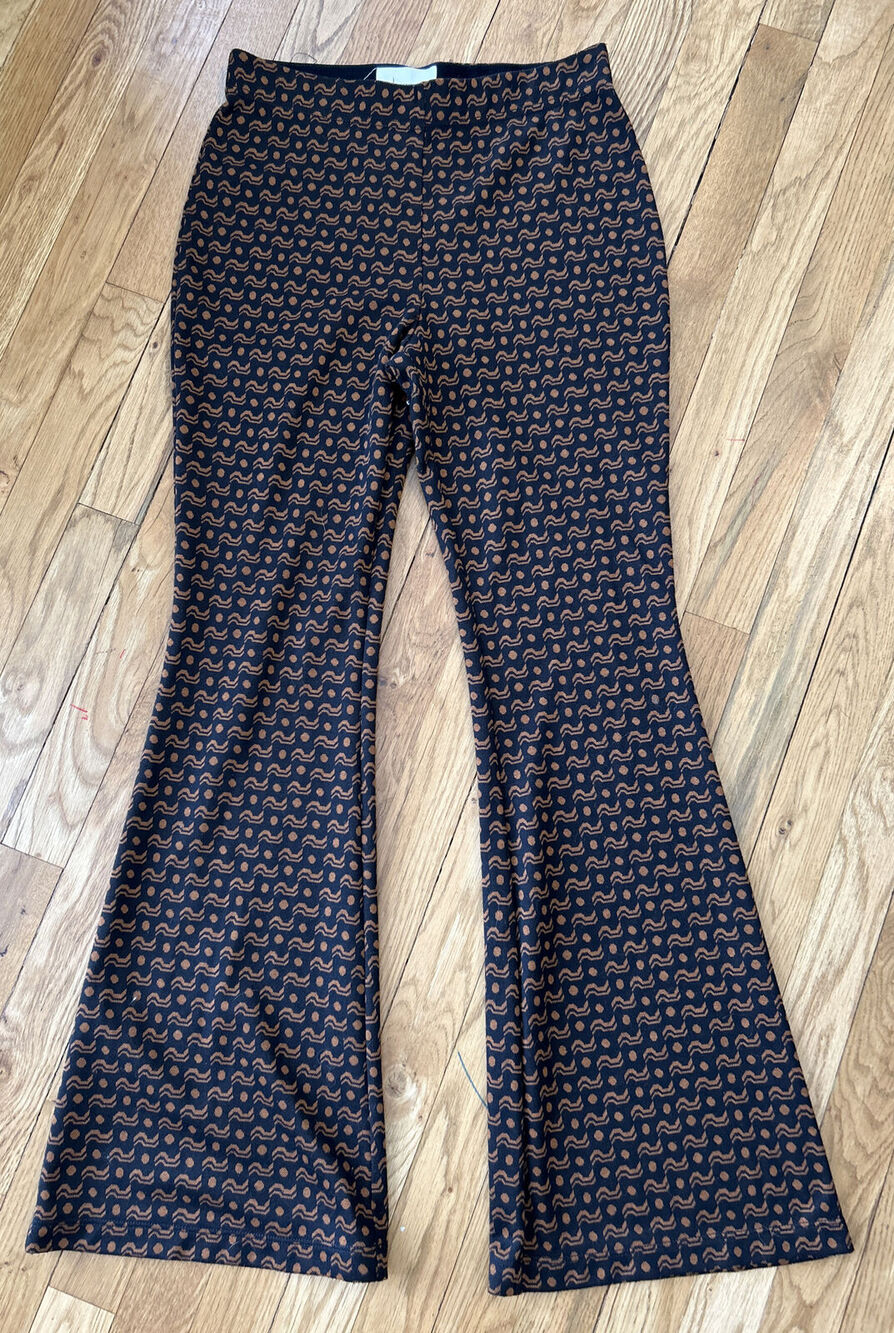 womens by ANTHROPOLOGIE brown/black pull on BELL BOTTOM pants sz S *C5